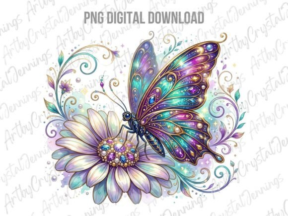 Download Ornate Jeweled Butterfly &amp; Flower PNG - Flower png Collection