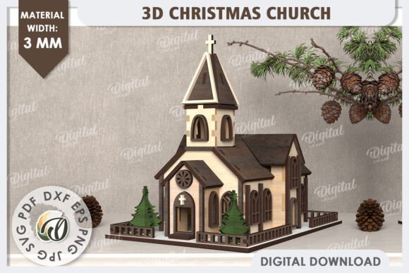 Download 3D Wooden Christmas Church Laser Cut - Church Collection