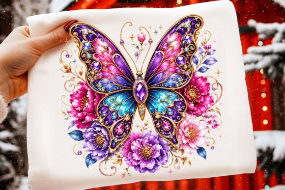 Download Ornate Jeweled Butterfly &amp; Flower PNG - Flower png Collection