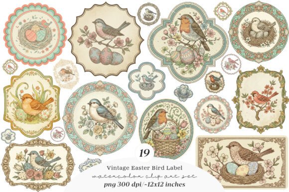 Download Vintage Easter Birds Label Printable - Vintage easter Collection