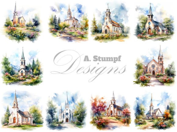 Download Church Watercolor Printable Clipart Set - Church Collection