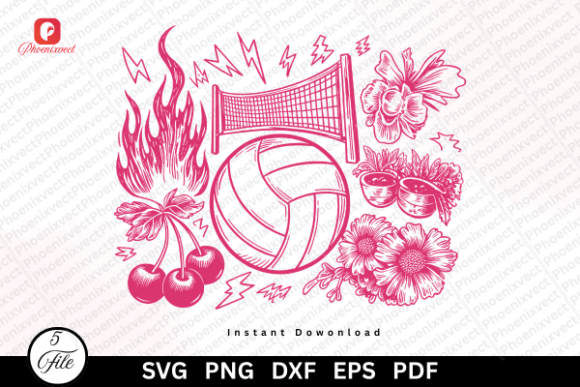Download Floral Retro Coquette Volleyball SVG PNG - Premium Resources