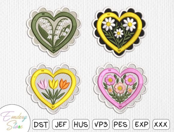 Download Floral Heart Patch Embroidery Bundle - Patch Collection