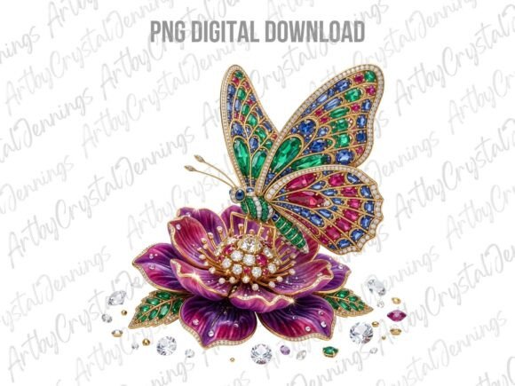 Download Ornate Jeweled Butterfly &amp; Flower PNG - Flower png Collection