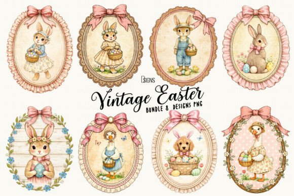 Download Vintage Easter Bunny Clipart Png Bundle - Vintage easter Collection