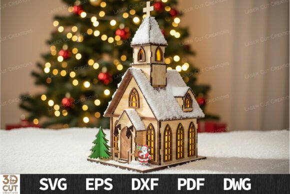 Download Christmas Wooden Church 3D SVG Laser Cut - Church Collection