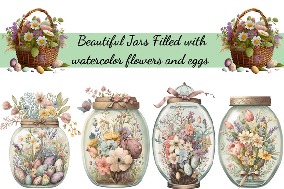 Download Vintage Easter Jar Watercolor Cliparts - Vintage easter Collection