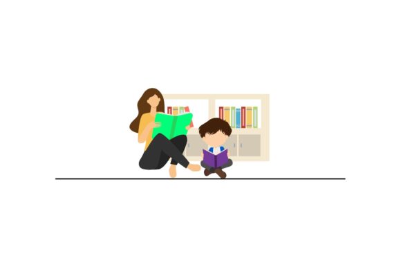 Download Reading a Book with Mom Illustration - Mom illustration Collection